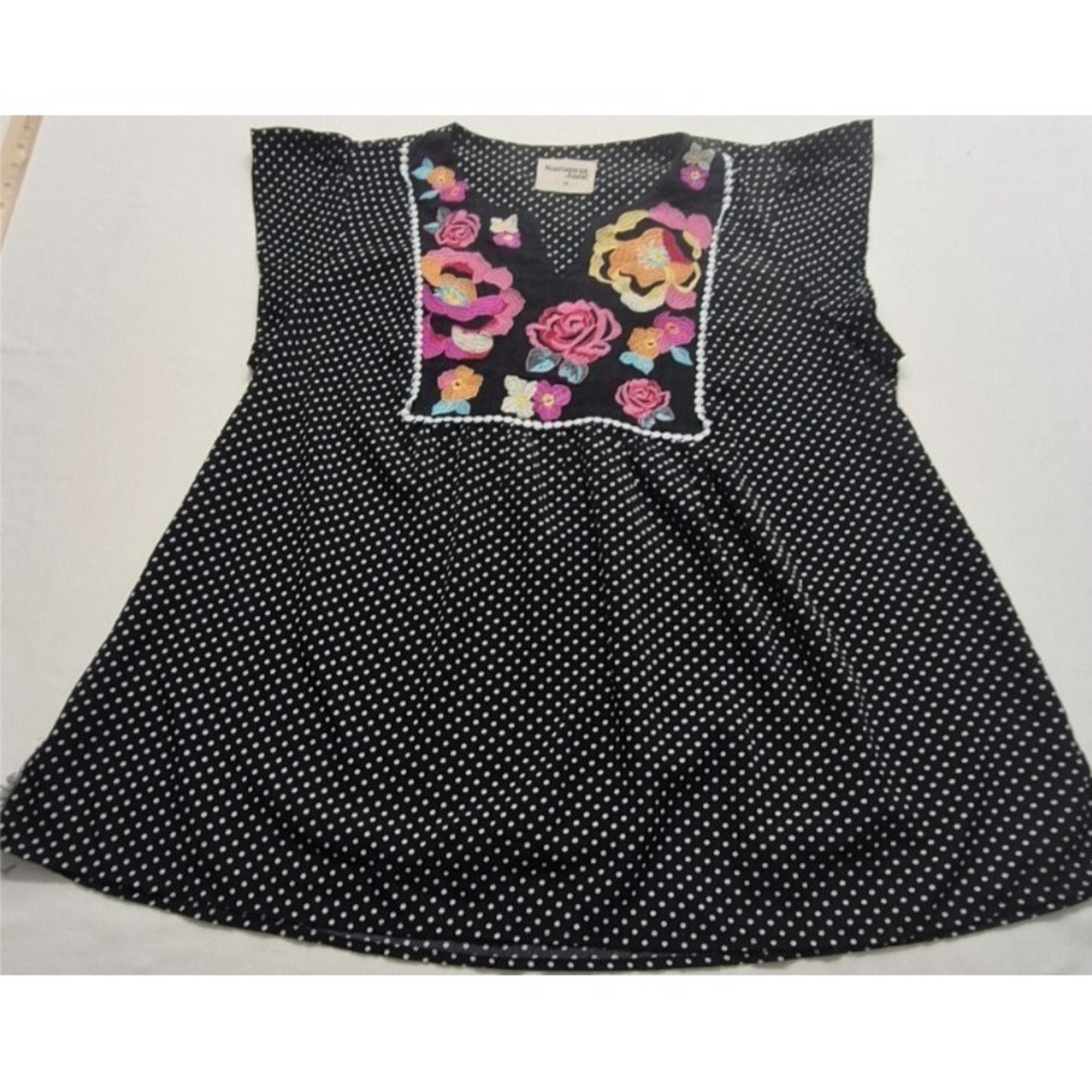 Savannah Jane black polka dot embroidered Tunic 2X floral flutter‎ sleeve boho